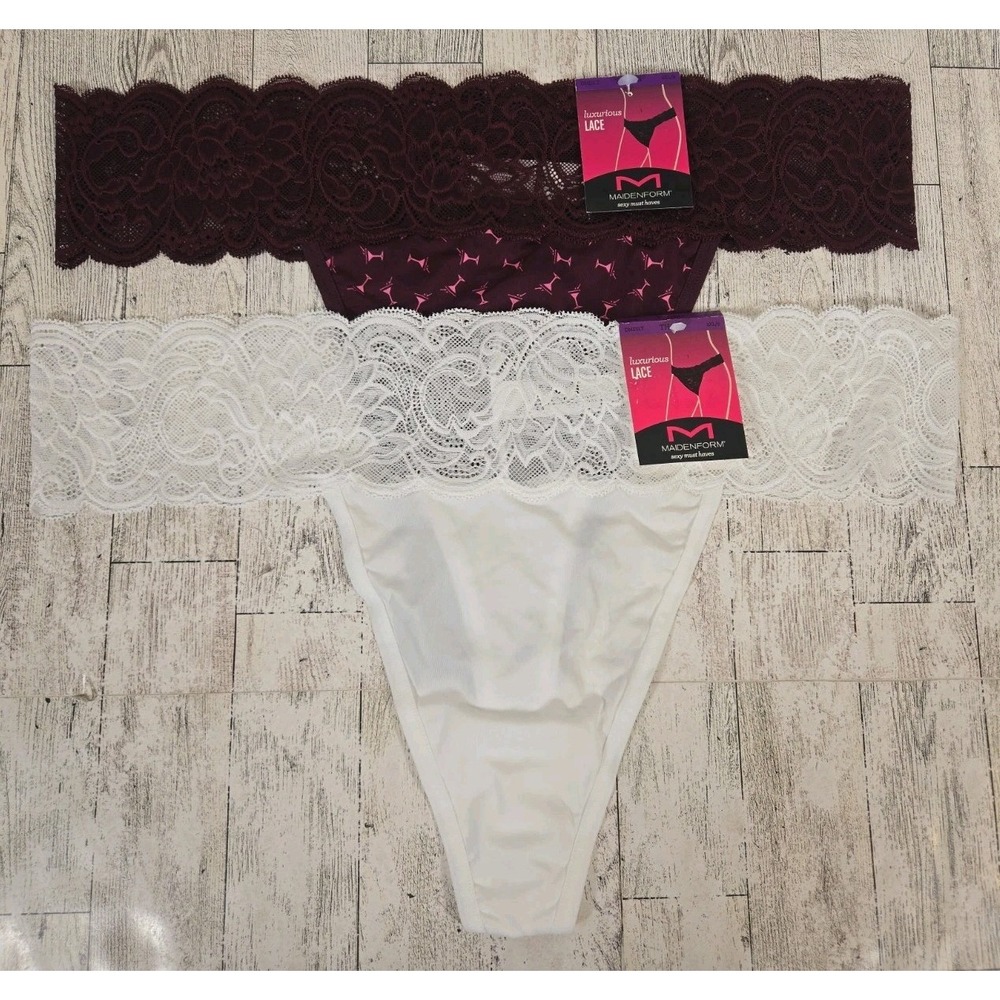 Maidenform THONG 2XL/9 Sexy Must Haves Martini Print White Panties Lot of 2